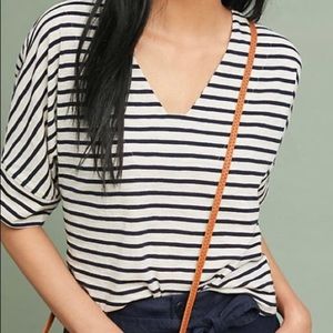 Anthropologie Eri+Ali navy and white cropped tee